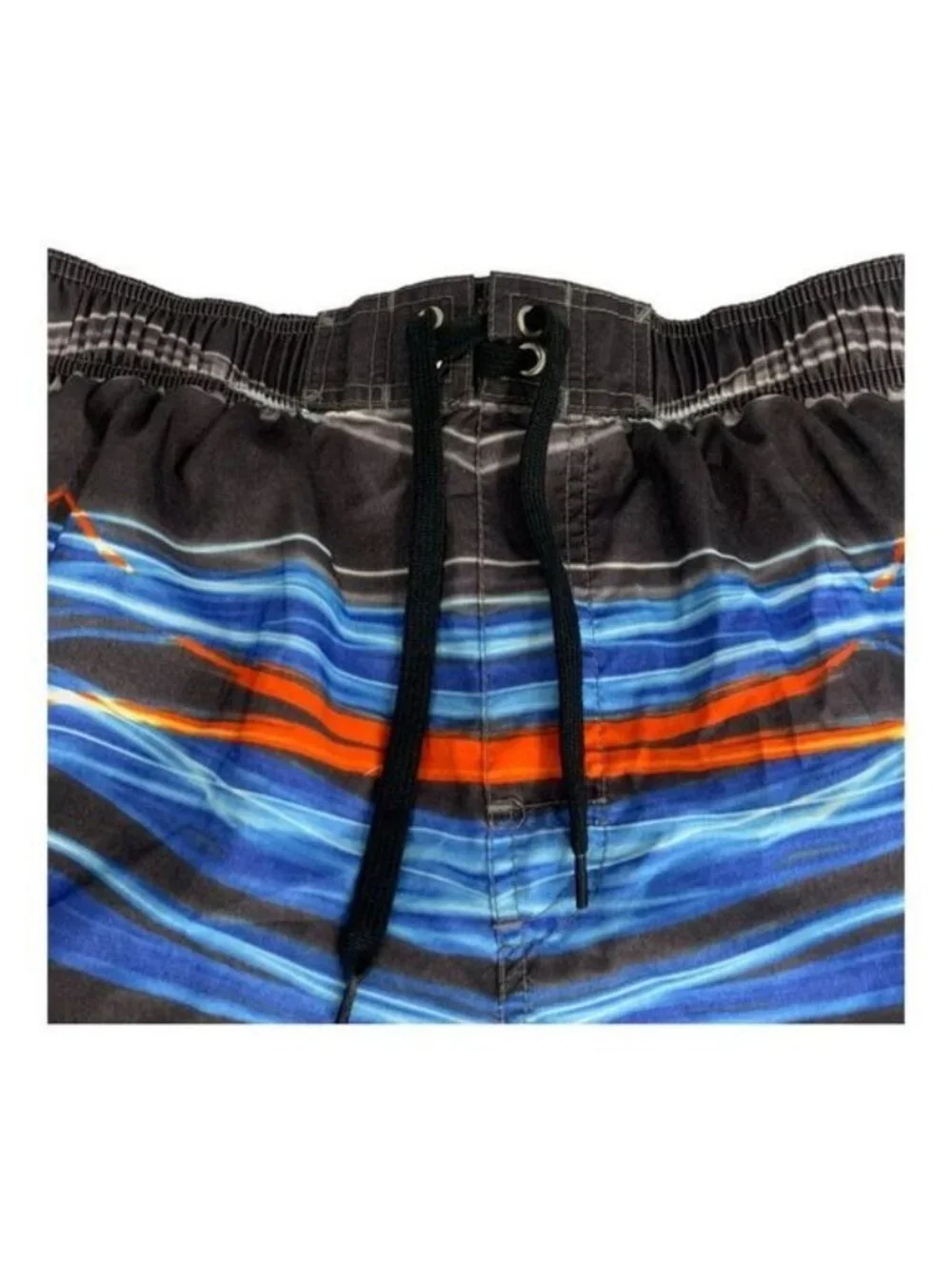 Sonoma Life + Style Mens M Swim Trunks Black Blue Orange Striped Elastic Waist - Picture 2 of 9